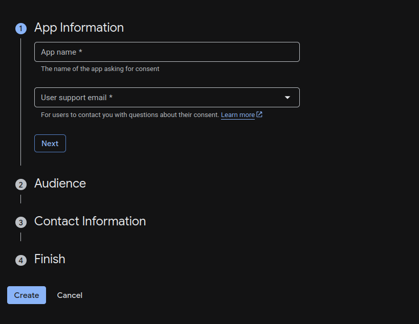 Consent screen app information step