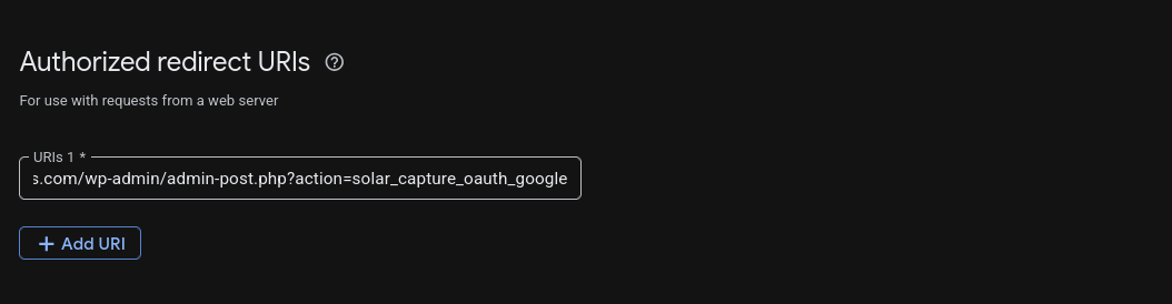 Authorized redirect URIs field with plugin redirect URL entered