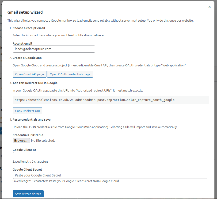Gmail setup wizard overview