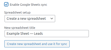 Enable Google Sheets sync and create new spreadsheet option